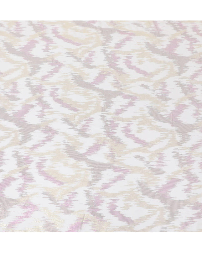 قماش شيفون من الحرير الخالص باللون الوردي الفاتح مع لوريكس معدني ذهبي ووردي بتصميم تجريدي -D12316