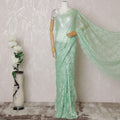 Mint green Premium pure French chantilly lace saree having stone work and same tone outline metallic lurex in floral design-D14618