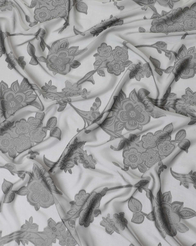 قماش شيفون من الحرير الإيطالي الخالص باللون الرمادي السحابي مع نفس اللون من الفسكوز مع لوريكس معدني أسود بتصميم الأزهار-D10798