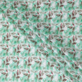 Off white cotton satin fabric with turquoise green and brown print in floral design-D15458
