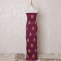 Dark plum blended cotton lawn fabric with multicolor embroidery in floral design-D15067