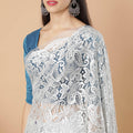 Pearl river grey, Silver Premium metallic French chantilly lace saree having stone work in floral design-D8763S