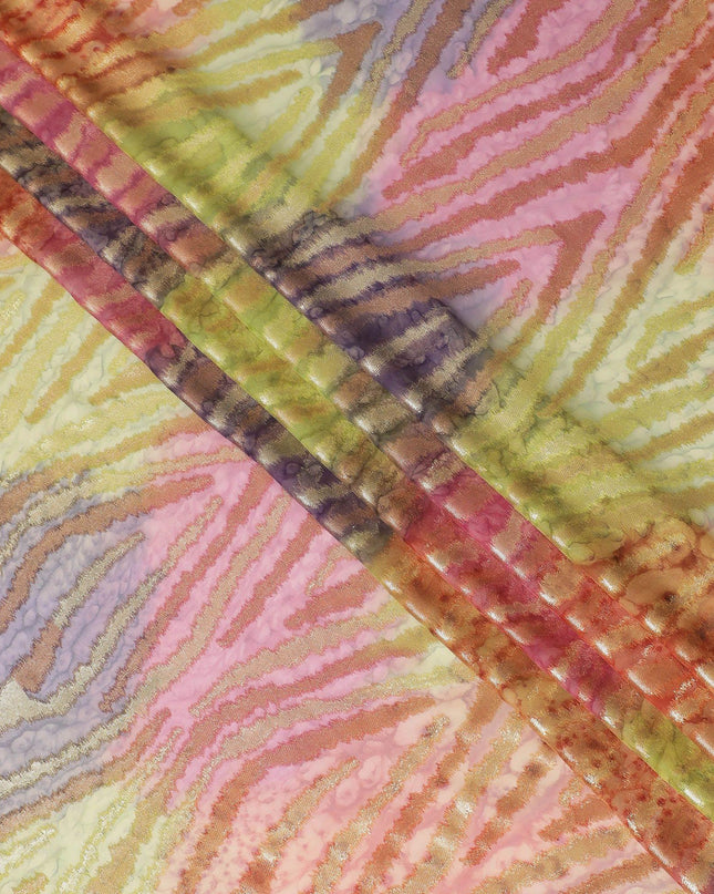 قماش شيفون حريري فرنسي (فرنساوي) فاخر متعدد الألوان مع لوركس معدني ذهبي بتصميم زهور-D14022