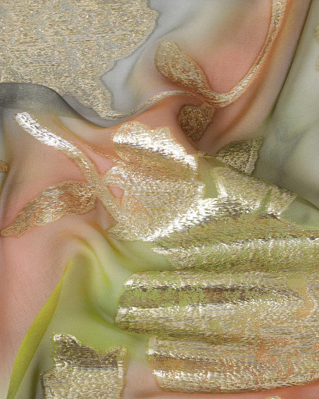 شيفون من الحرير الخالص متعدد الألوان مع لوريكس معدني ذهبي بتصميم الأزهار-D11378