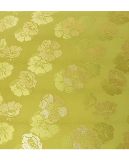 Mehindi green Premium pure silk crepe fabric with same tone jacquard and gold metallic lurex in floral design-D14630
