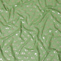 Sage green synthetic georgette fabric with same tone embroidery having gold foil print in floral design-D12030 Regal Fabrics