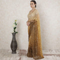 Gold to mustard brown Premium Pure French chantilly lace saree having stone work in Ombre design-D14490