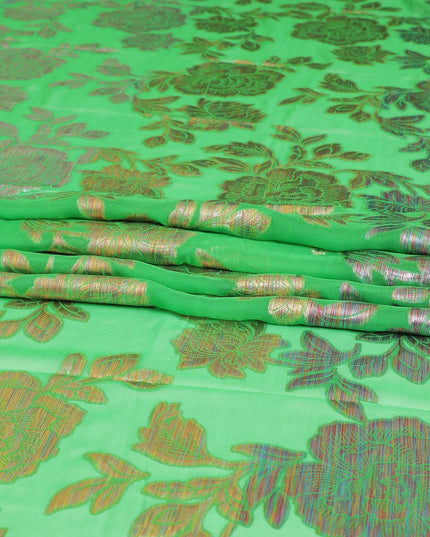 Screamin green pure silk chiffon fabric with multicolor metallic lurex in floral design-D8940