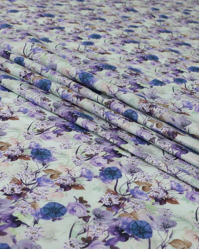 Powder blue blended cotton lawn fabric  with multicolor print in floral design: D-5671 Regal Fabrics