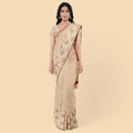 Copper and gold synthetic chanderi fabric with multi color jacquards in fancy design. Same color blouse piece-D12771