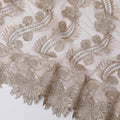 Pale brown nylon tulle fabric with same tone embroidery in floral design-D11747