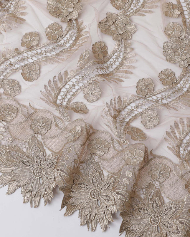 Pale brown nylon tulle fabric with same tone embroidery in floral design-D11747 Regal Fabrics