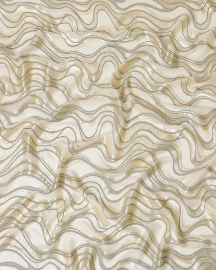 Light gold Premium pure French (Fransawi) silk chiffon fabric with black viscose and gold metallic lurex in fancy design-D14308