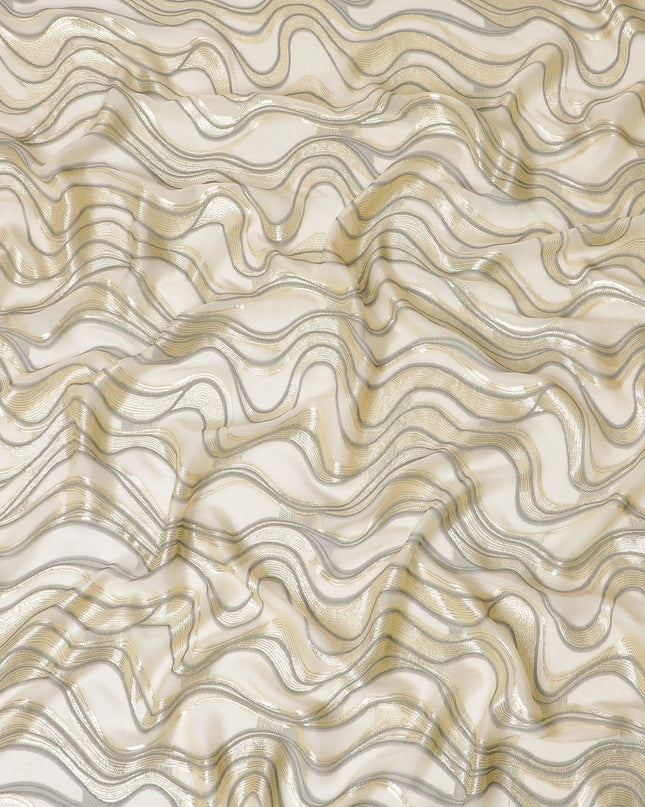 Light gold Premium pure French (Fransawi) silk chiffon fabric with black viscose and gold metallic lurex in fancy design-D14308