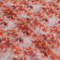 Off white premium pure cotton voile fabric with orange print and same tone embroidery in fancy design-D13254