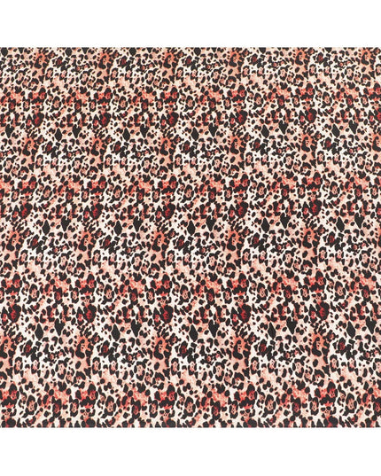 Beige premium pure silk crepe fabric with peach and black print in animal skin design-D9391