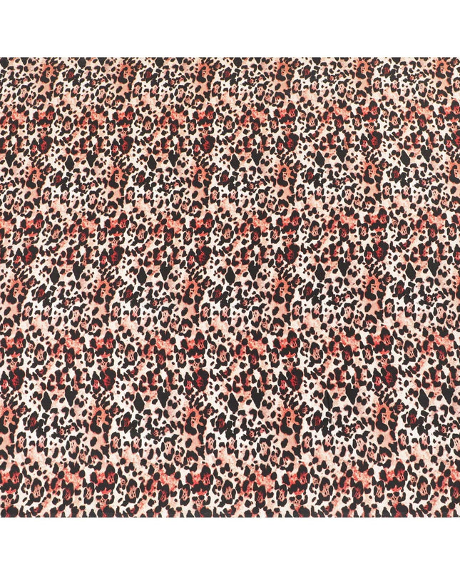 Beige premium pure silk crepe fabric with peach and black print in animal skin design-D9391