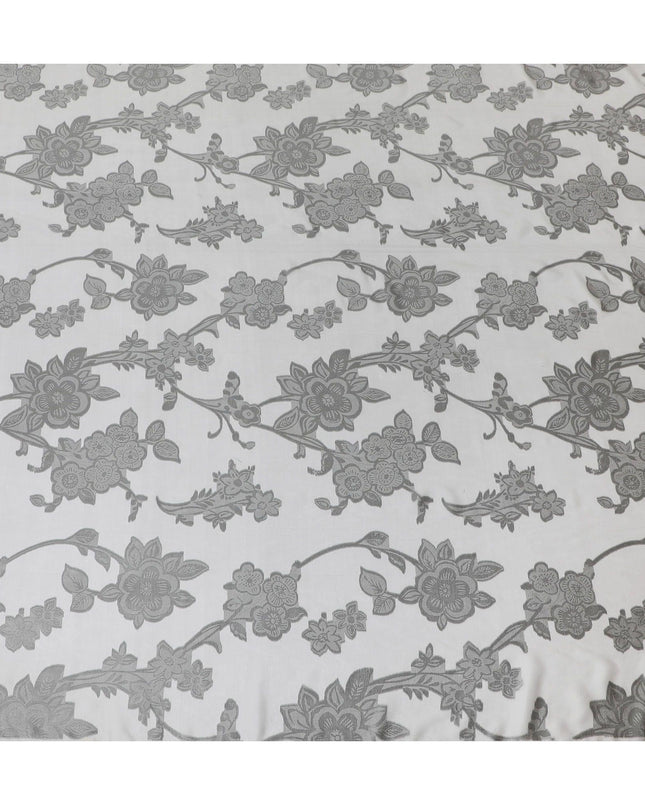 قماش شيفون من الحرير الإيطالي الخالص باللون الرمادي السحابي مع نفس اللون من الفسكوز مع لوريكس معدني أسود بتصميم الأزهار-D10798