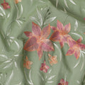 Sage green Premium pure cotton voile fabric with same tone, peach and mint green embroidery in floral design-D15246