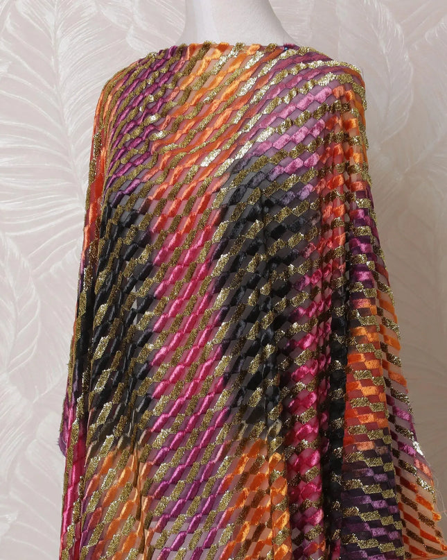 Multicolor Premium pure silk blended velvet makmal dirac fabric with gold metallic lurex in fancy design-D14876 Regal Fabrics