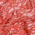 Crimson red nylon tulle fabric with same tone embroidery having stone work in fancy design-D7734