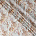Tea green synthetic modal satin fabric with same tone and brown tie & die print in abstract design-D15017 Regal Fabrics