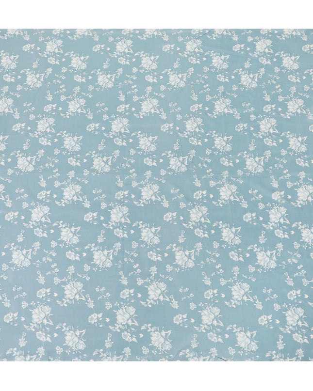 Light tiffany blue cotton voile fabric with beige print in floral design-D15157