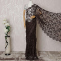 Mocha brown Premium pure French chantilly lace saree having stone work in floral design-D14595