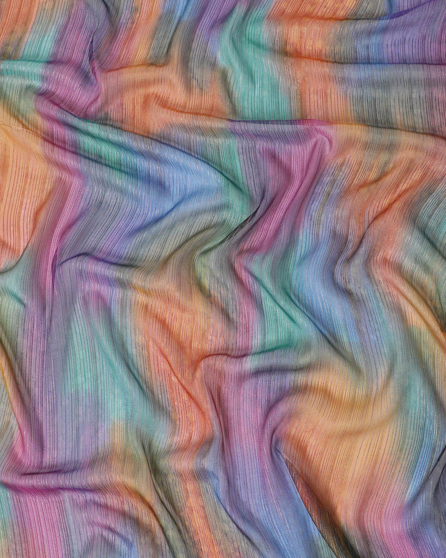 قماش شيفون من الحرير الخالص متعدد الألوان مع لوريكس معدني ذهبي بتصميم مخطط -D12616