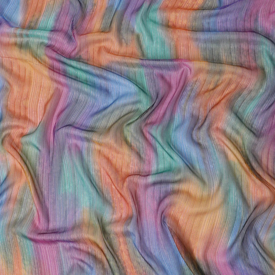 Multicolor Premium pure silk chiffon fabric with gold metallic lurex in stripe design-D12616 Regal Fabrics