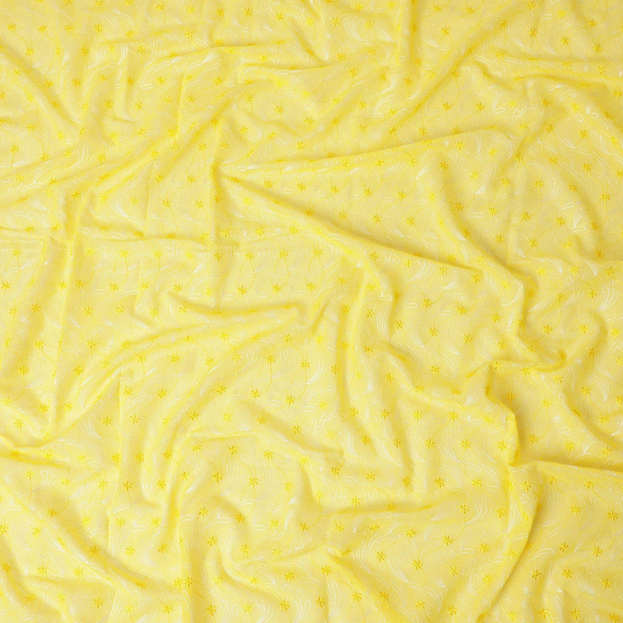 Lemon yellow Premium Swiss cotton voile thobe with same tone and light yellow embroidery in fancy design-D11617