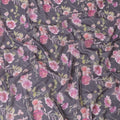 Purple cotton voile fabric with magenta pink, olive green and off white print in floral design-D6279 Regal Fabrics