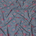Sea blue synthetic crepe fabric with multicolor print in floral design-D15025