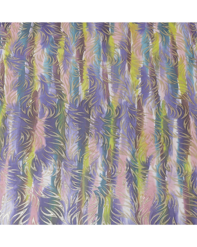 قماش شيفون من الحرير الخالص متعدد الألوان مع لوريكس معدني ذهبي بتصميم تجريدي-D14074