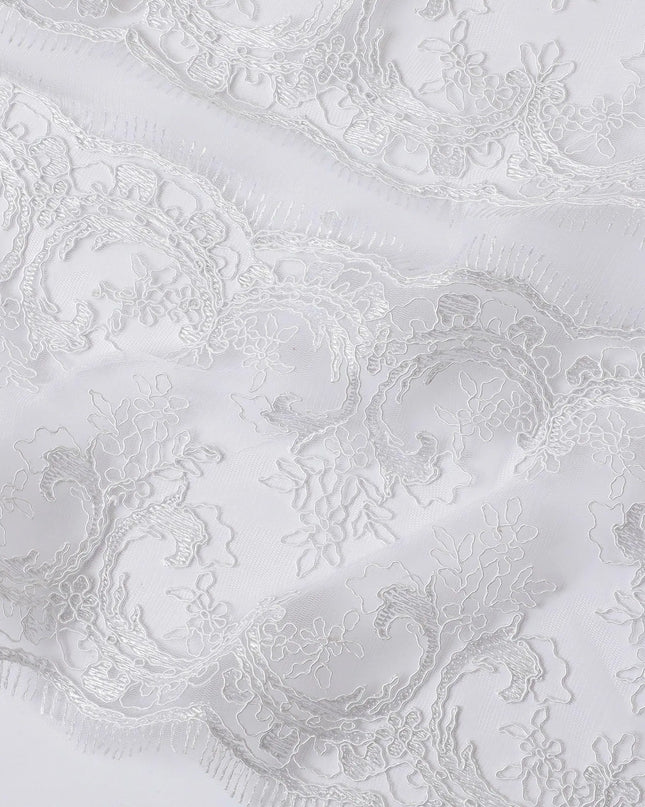 White nylon tulle fabric with same tone embroidery in floral design-D11750 Regal Fabrics