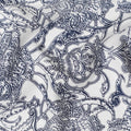 White Premium Italian viscose fabric with blue print in floral design-D12526
