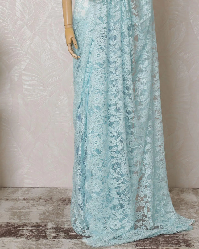 Electric blue Premium pure French chantilly lace saree in floral design-D14569 Regal Fabrics