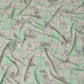 Mint green synthetic crepe fabric with beige and grey print having stone work in floral design-D15297 - Regal Fabrics
