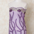 Purple nylon tulle fabric with same tone and beige embroidery having stone work in fancy design-D13925