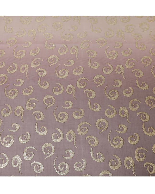 Light brown to brown premium pure silk chiffon fabric with gold metallic lurex in ombre design-D13714