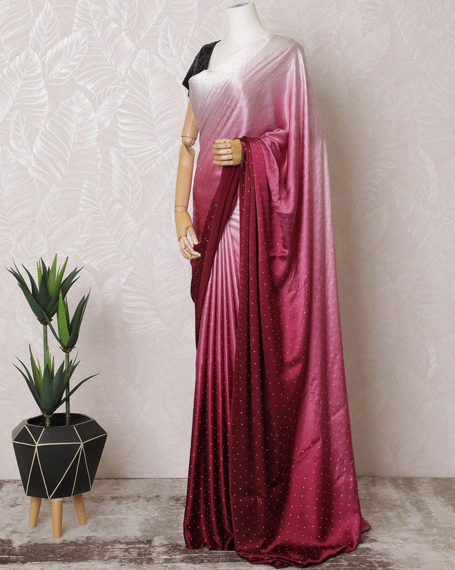 Light pink to maroon Premium pure silk saree having stone work in Ombre design-D15505