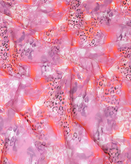 قماش الفوال القطني السويسري بنسبة 100% باللون الوردي السيري مع طباعة بنفس اللون والبرتقالي الداكن والأبيض والأسود بتصميم تجريدي-D7198