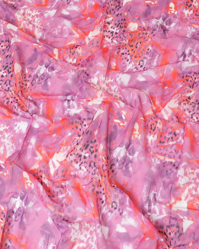 قماش الفوال القطني السويسري بنسبة 100% باللون الوردي السيري مع طباعة بنفس اللون والبرتقالي الداكن والأبيض والأسود بتصميم تجريدي-D7198