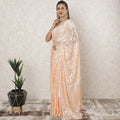 Peach premium pure silk chiffon saree with same tone jacquard having metallic lurex and stone work in floral design-D12592