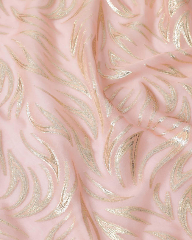 Light peach Premium pure silk chiffon fabric with gold metallic lurex in fancy design-D13275