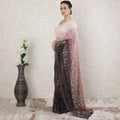 Light pink to mocha brown Premium Pure French chantilly lace saree having stone work in Ombre design-D14488