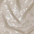 Beige Premim pure silk chiffon fabric with silver jacquard in floral design-D15326