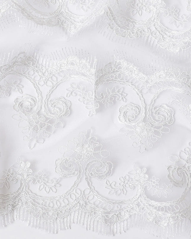 Off white nylon tulle fabric with same tone embroidery in fancy design-D11690 Regal Fabrics