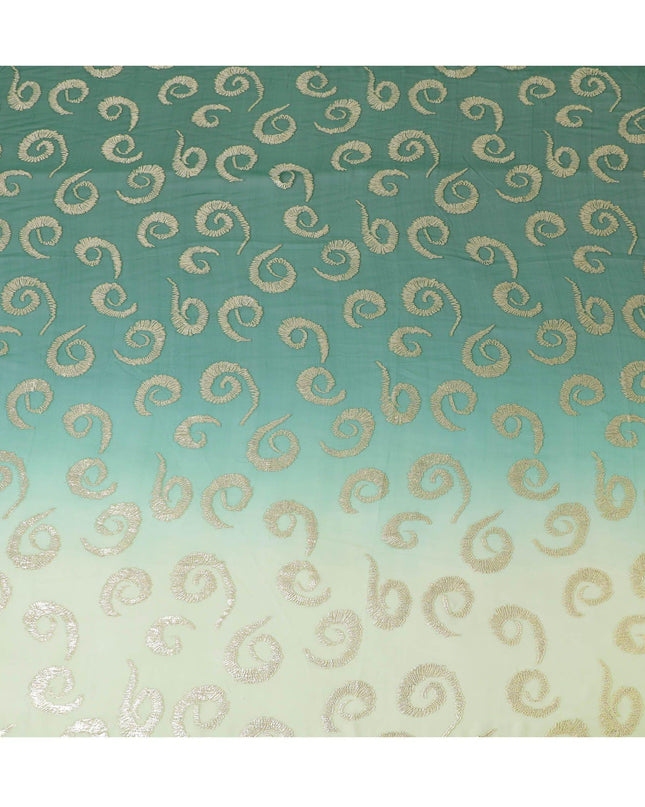 قماش من الشيفون الحريري الخالص الفاخر باللون الأخضر الداكن إلى الأخضر الغاب مع لوركس معدني ذهبي بتصميم أومبري-D13715