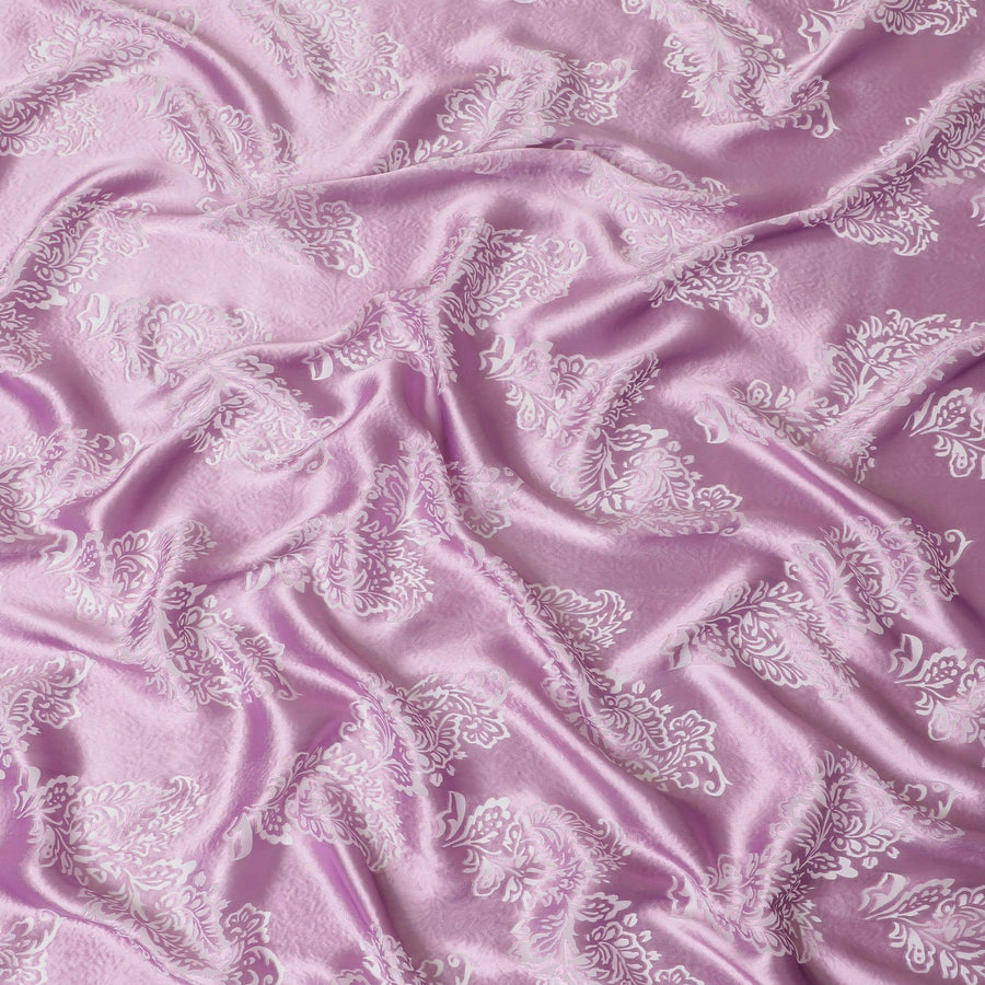 قماش شيفون حريري خالص فاخر باللون الوردي الخزامي بتصميم زهور-D13109